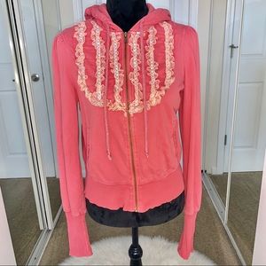 FREE PEOPLE Pink Ruffle Women’s Jacket Hoodie M